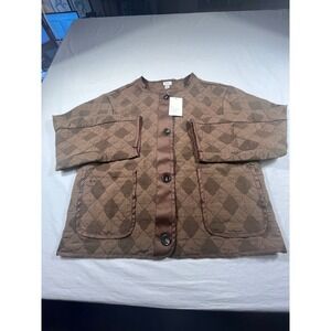 A New Day Quilted Bombers Jacket Women XS Brown NEW Diamond Pattern Button Front